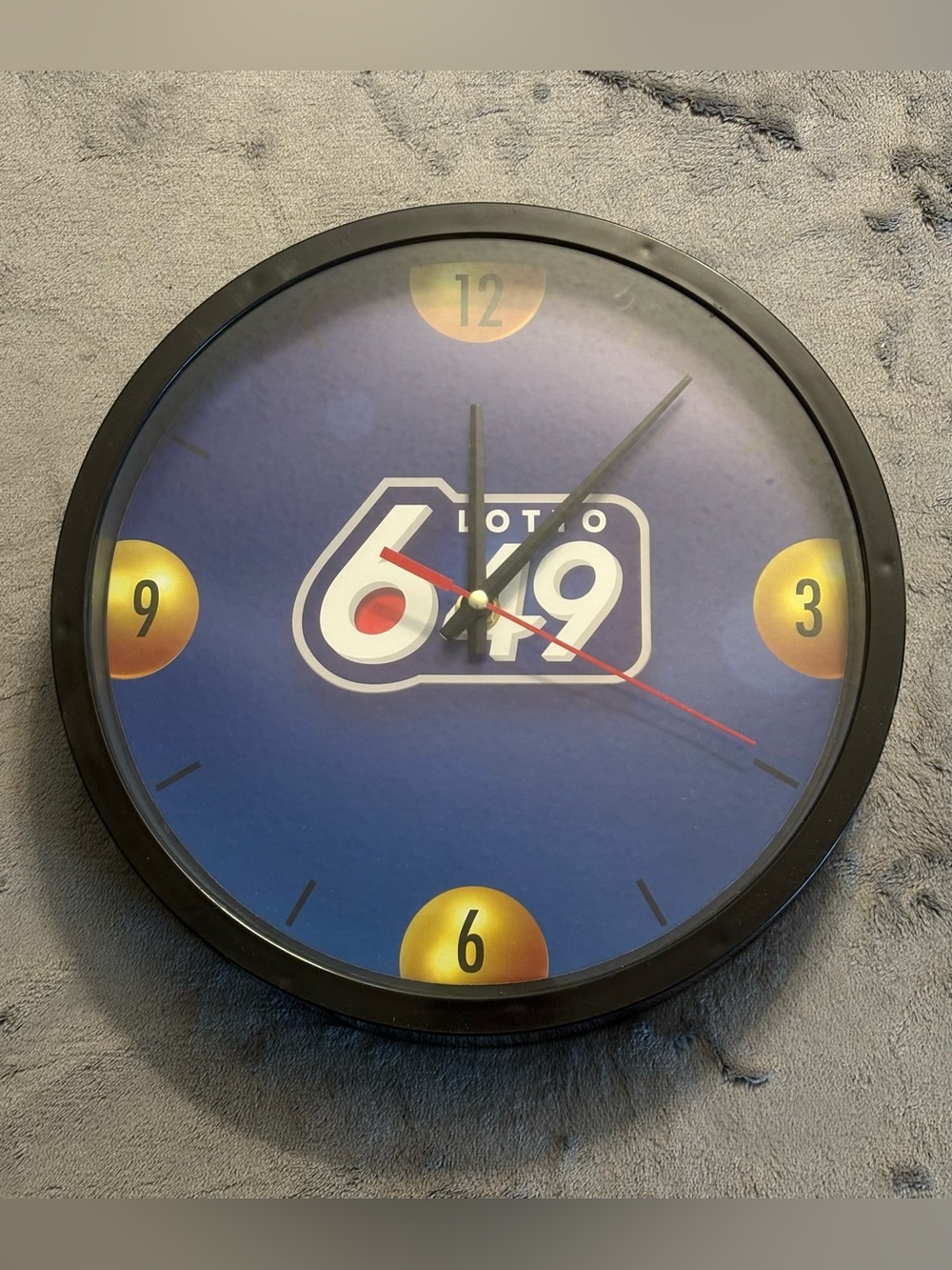 BNIB Lotto 649 Blue Wall Clock with Gold Accent Balls